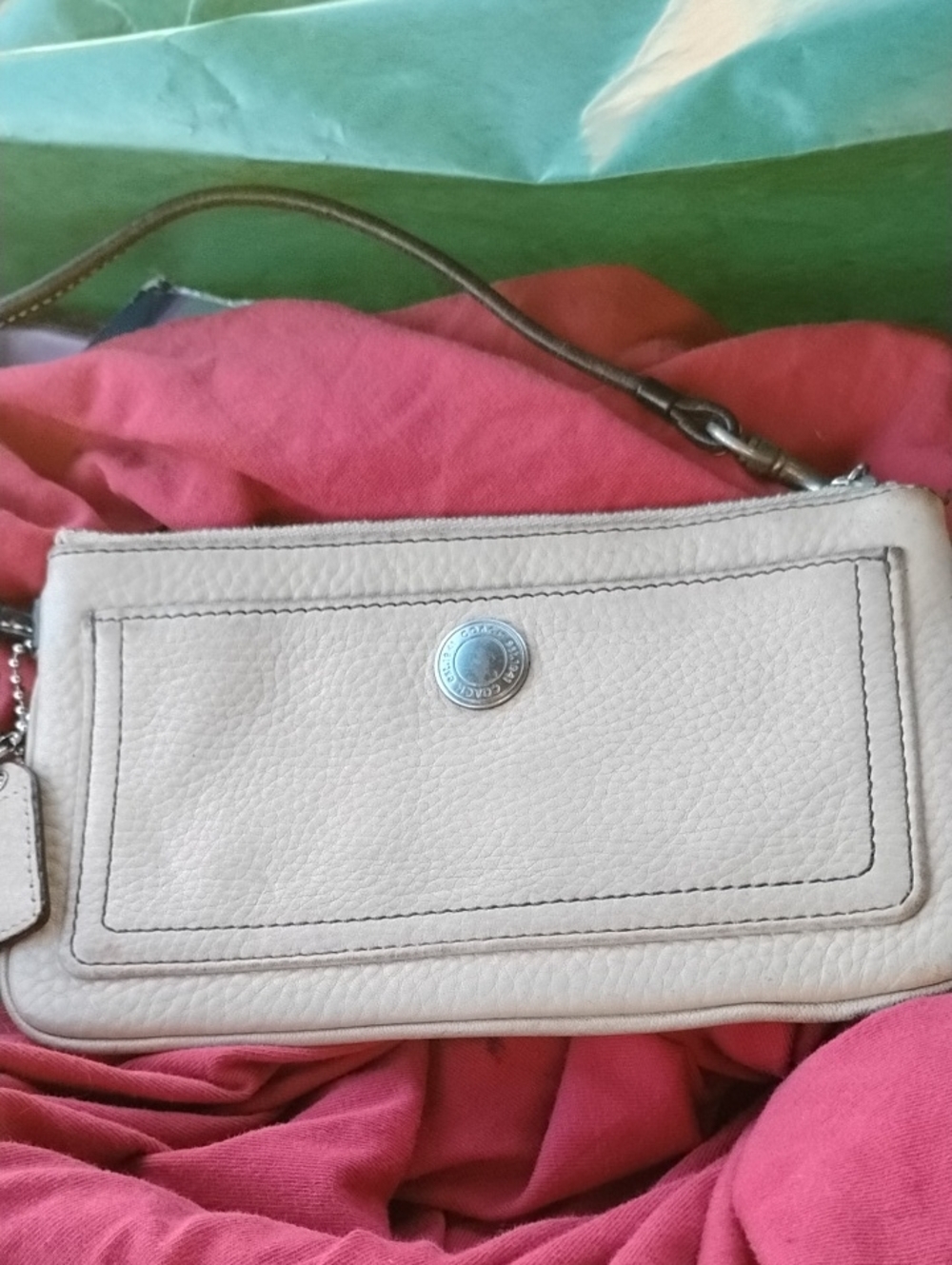Coach Pebbled Leather Wristlet in Light Tan